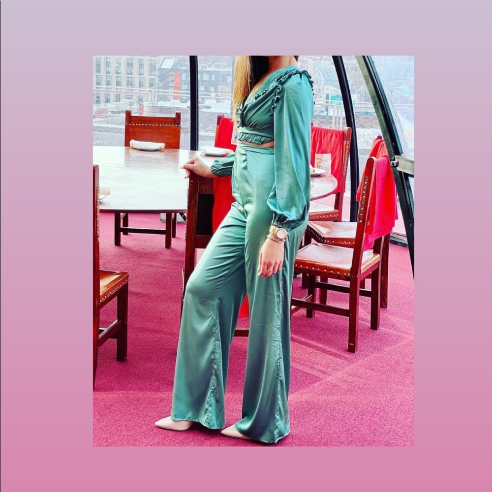 Fashion Nova Ruffle Satin Jumpsuit - Picture 6 of 6